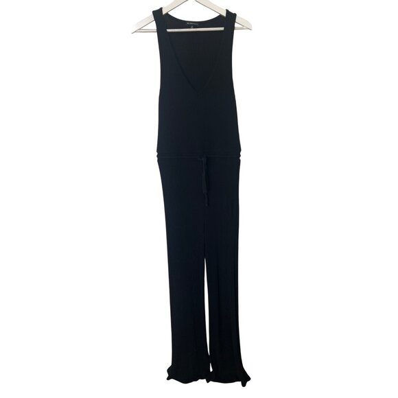Beyond Yoga Pants - Beyond Yoga Black Ribbed Jetsetter Jumpsuit Sleeveless V-Neck Drawstring Waist